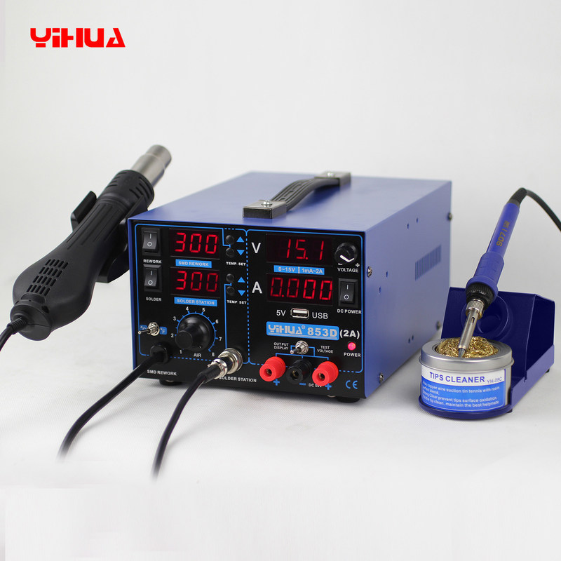 YIHUA 853D 2A 4 LED with 5V USB new type 3in1 Hot-Air Soldering Station